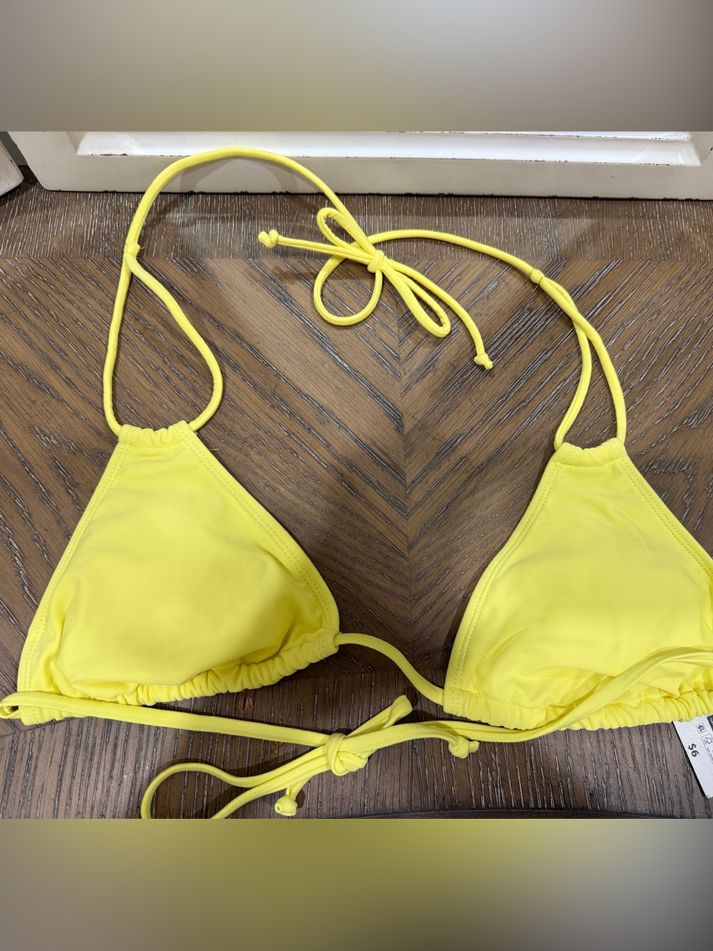No Boundaries Yellow Triangle String Bikini Top